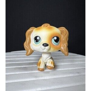 Littlest Pet Shop LPS - AUTHENTIC Brown White Cocker Spaniel Dog #344 Toasted
